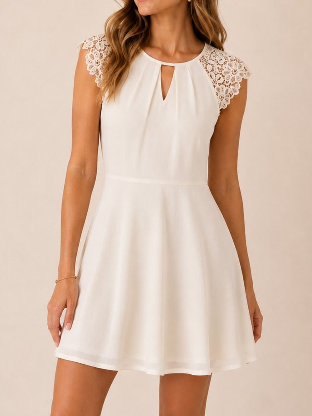 Express White Lace Cap Sleeve Fit Flare Mini Dress Bridal Size 2